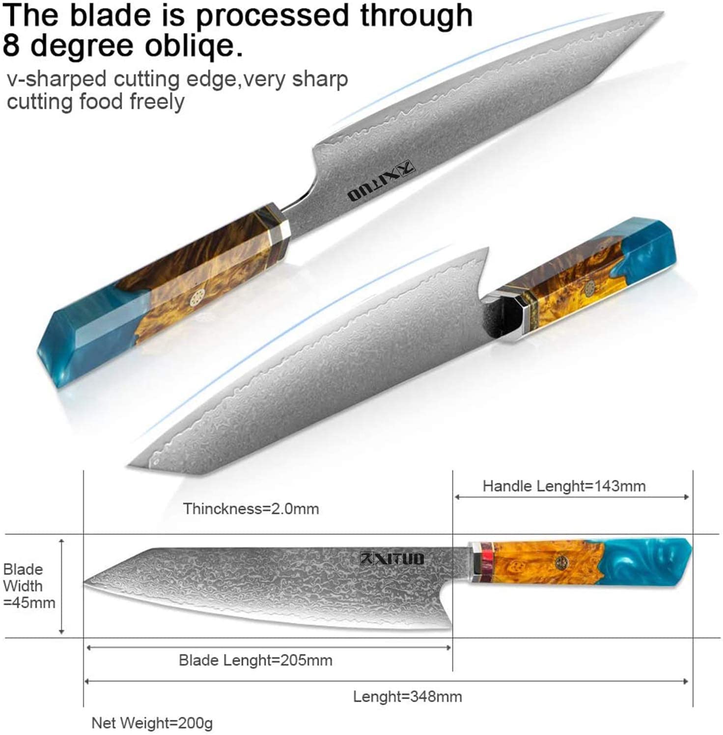 XT XITUO Kiritsuke Chef Knife,8 inch